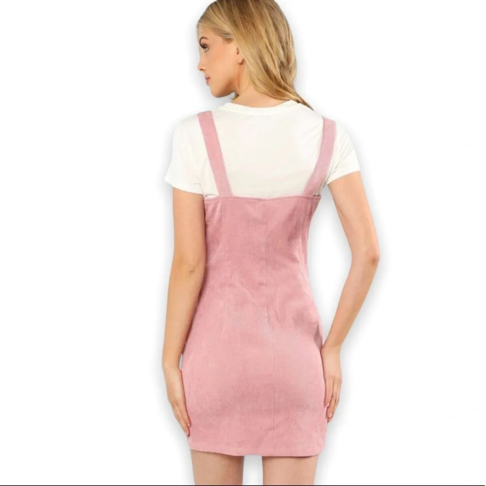 HESPERUS Blush Pink Corduroy Button Through Cord Pinafore Dress Medium - Picture 4 of 17